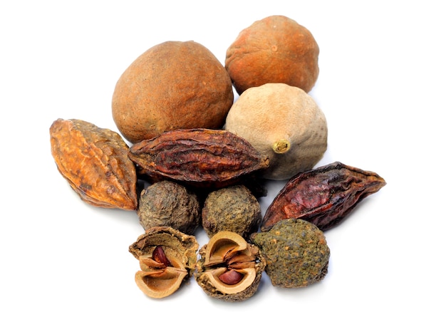 Triphala-ayurvedic fruits on white background