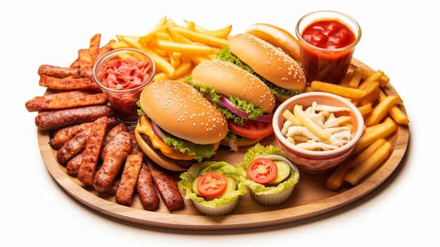 Triple Burger Onion Platter On White Background