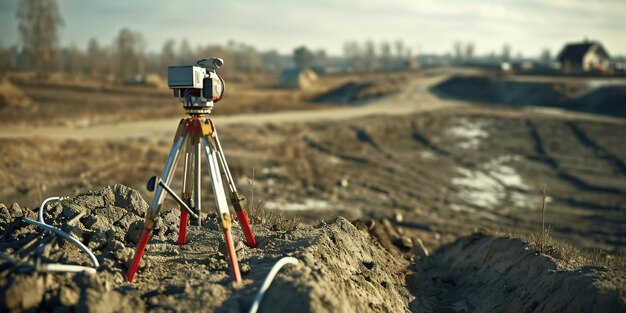Photo a tripod sitting on top of a pile of dirt suitable for photography or constructionrelated projects