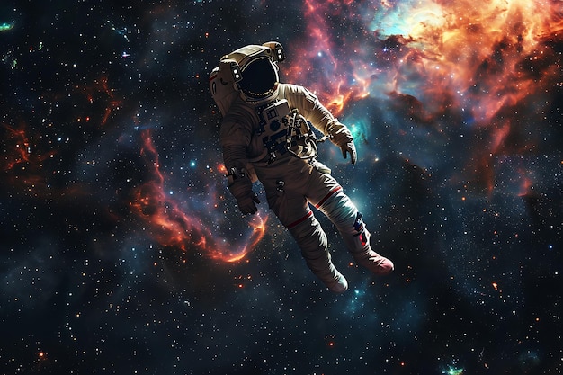 Trippy Astronaut Floating Through Galaxy