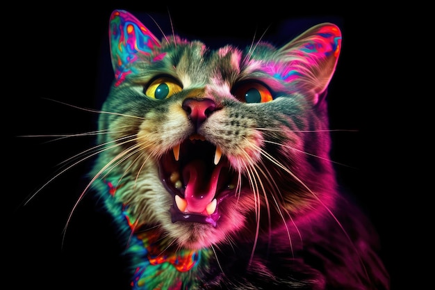 Trippy cat with its eyes rolling and tongue hanging out exhibiting strange behavior