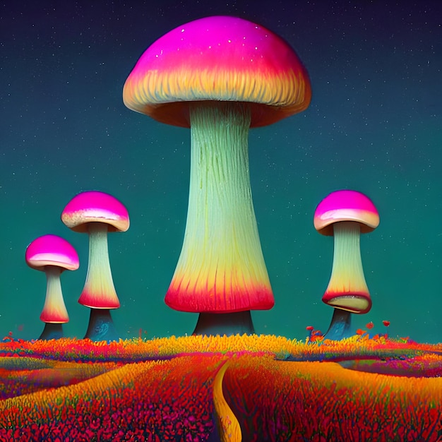 Trippy mashroom 고양이 사이코델릭 3d 그림 여러 가지 빛깔의