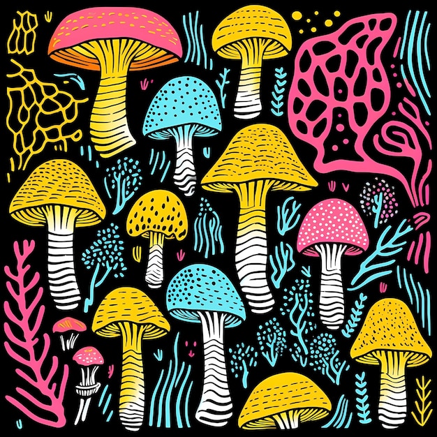 Trippy Mushroom Dream Psychedelic Retro Pattern Generatieve AI