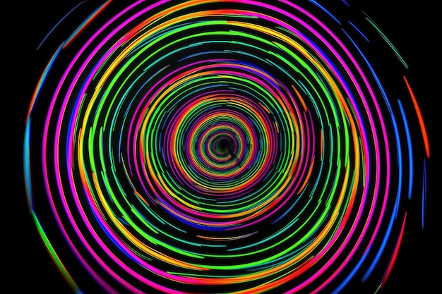 Trippy optische illusie van draaiende neonkleurige spiraal gemaakt met generatieve ai