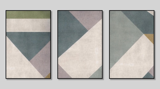 A triptych composed of abstract geometric color blocks cover design