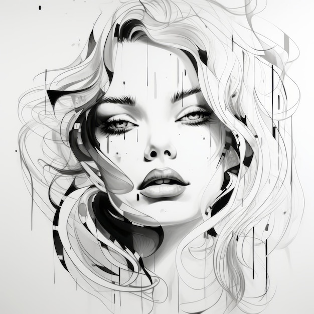 Photo triste black and white illustration with dynamic lines and shapes