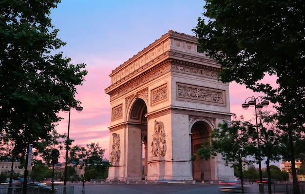 The Triumphal Arch at sunset Paris France