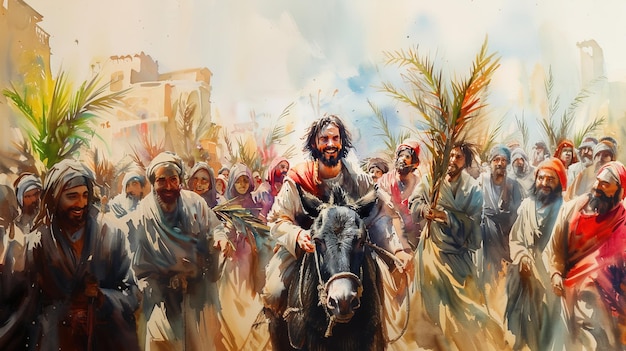 The triumphal entry of Jesus into Jerusalem on a donkey