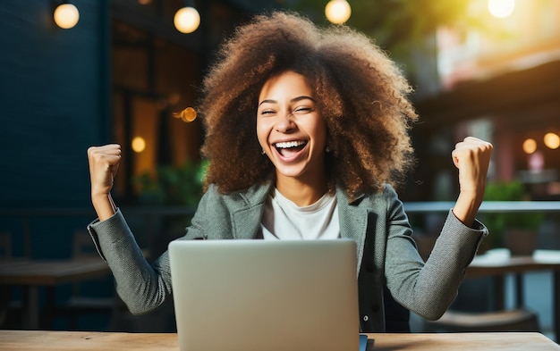 Triumphant African American Woman In Office