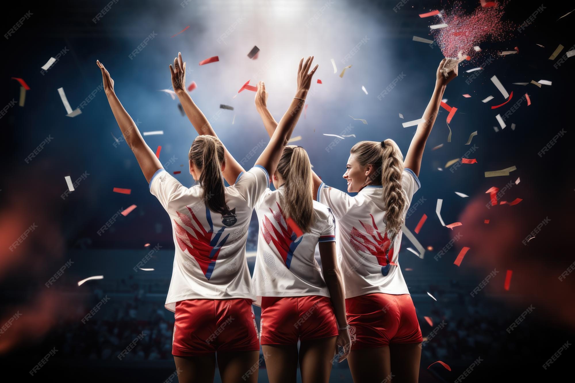 Premium AI Image | Triumphant Female Gymnasts Soar to the Winners' Podium 