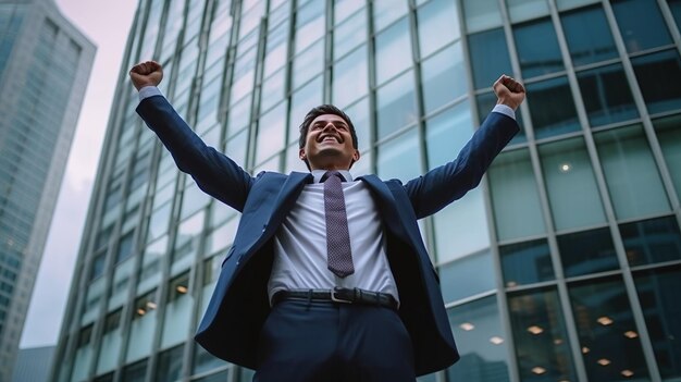 Photo triumphant professional celebrating success in the city