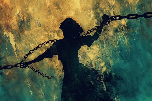 Photo triumphant woman escaping chains liberation theme