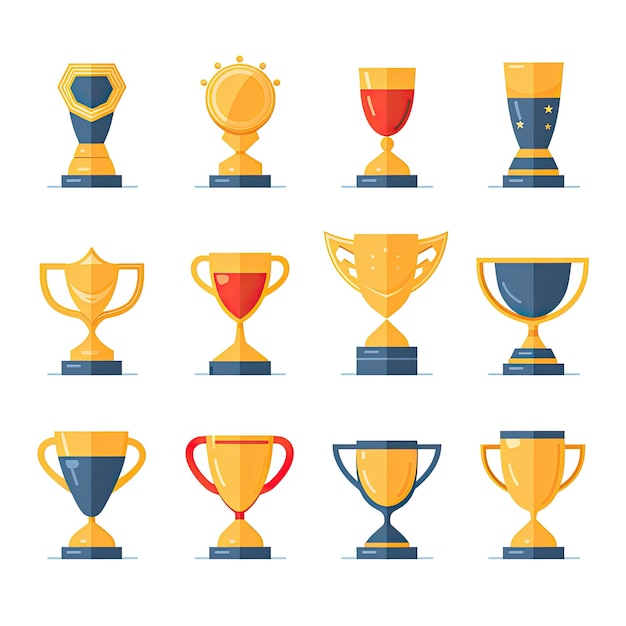 Foto trofee beker iconen set vlakke afbeelding van trofee beker vector iconen voor webdesign