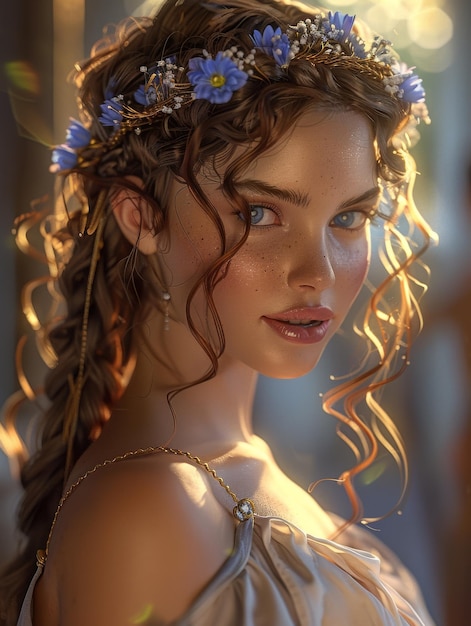 古代ギリシャの服装と宝石を身に着け異世界的な美しさのトロイの王女 ヘレナ トロイとアレクサンドリアの女王 神聖な美しさ