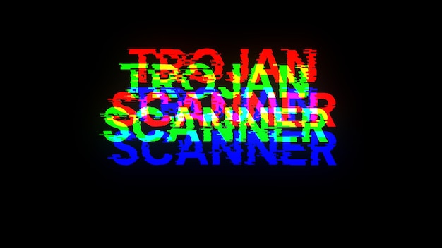 Trojan scanner tekst met scherm effecten van technologische storingen