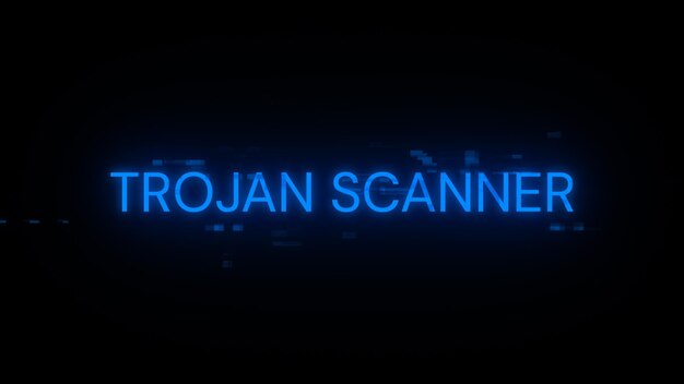 Photo trojan scanner text with screen effects of technological glitches