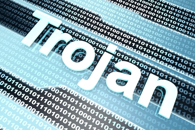 Photo a trojan virus infected digital source code.