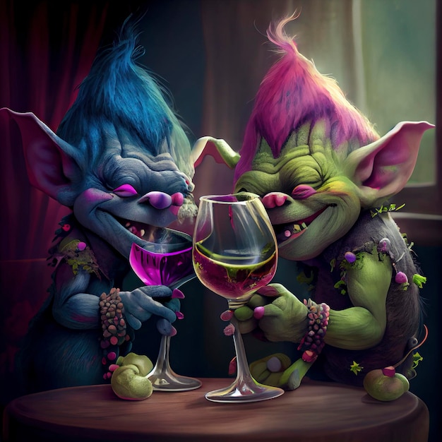 Troll trolle norwegen smile trolls drinking wine in an imaginary pub or tabern