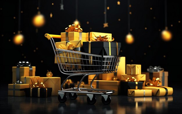 Foto trolley en geschenk icoon voor black friday poster