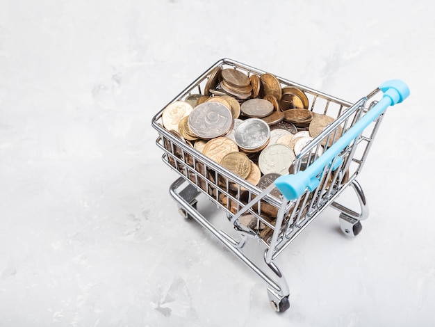 Photo trolley with russian coins on concrete plate