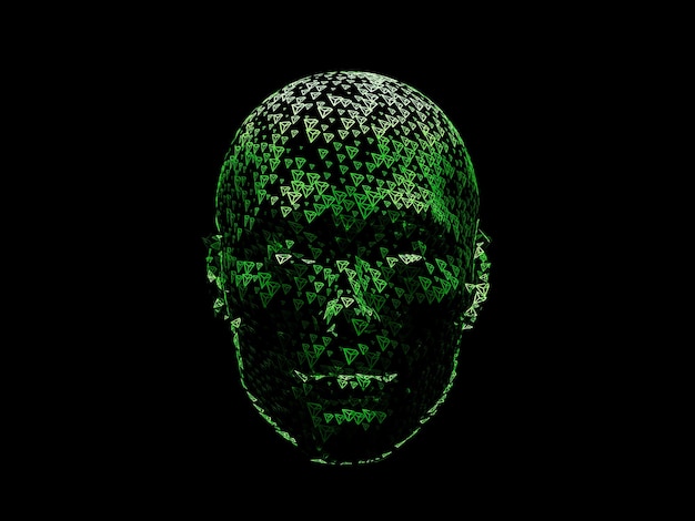 Tron Crypto Face Head Cyborg Abstract Furistic Hologram Technologie 3D Render