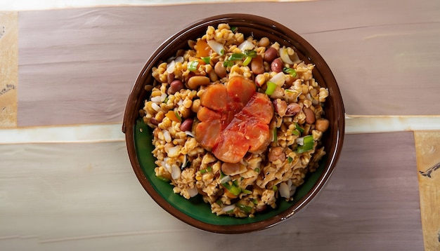 Tropeiro bean a traditional Brazilian food seen from above