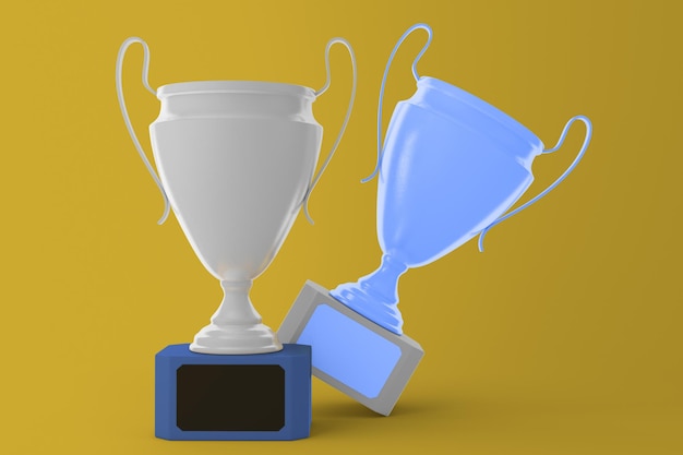 Trophies Front Side Isolated In Yellow Background