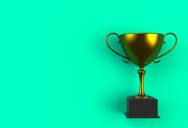 Trophy on blue plank, 3D rendering