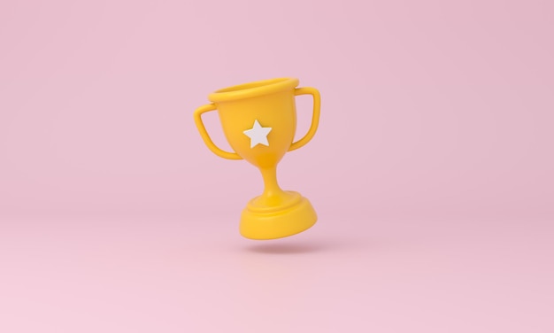 Trophy cup with a star on pink background