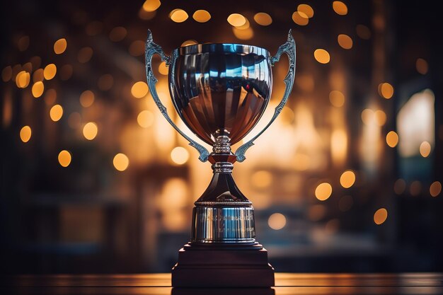 Trophy image on a dark background with abstract shiny lights