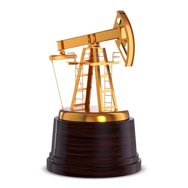 The trophy on the stand Gold pick Oil Pump Isolated on white background 3d render