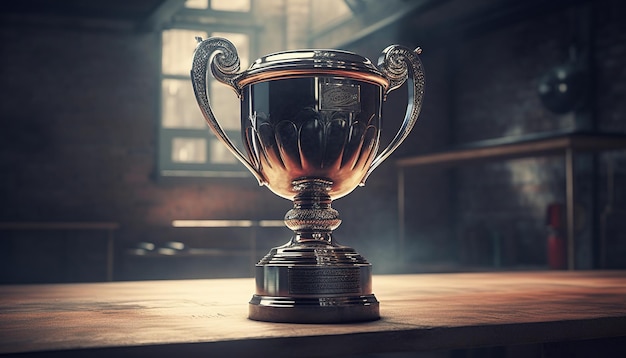 Photo a trophy on a table in a dark room