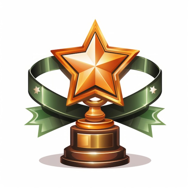 trophy with golden star and ribbon on white background