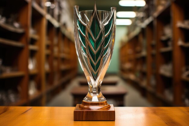 Trophy with leadership label in a glass case