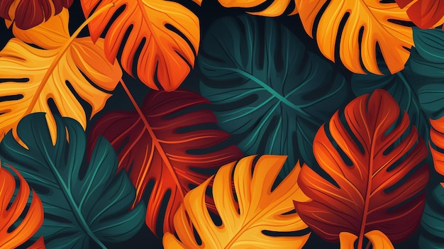 열대의 다채로운 나뭇잎 패턴 backgorund 열대 나뭇잎 벡터 배경