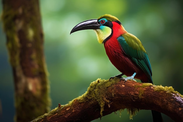 Tropical American toucan with green plumage