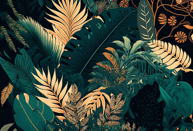 Photo tropical art nouveu art deco leaf print design generative ai