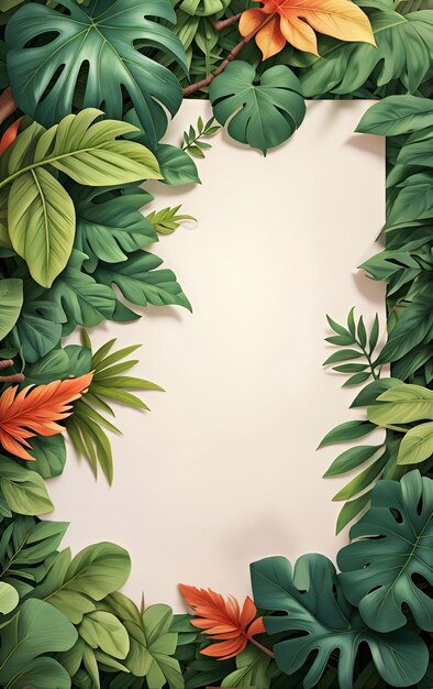 Photo tropical background frame with leaves and flowers