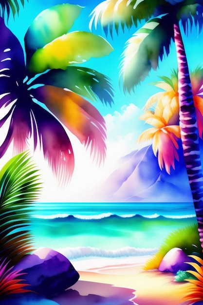 Tropical background in watercolor illustration style