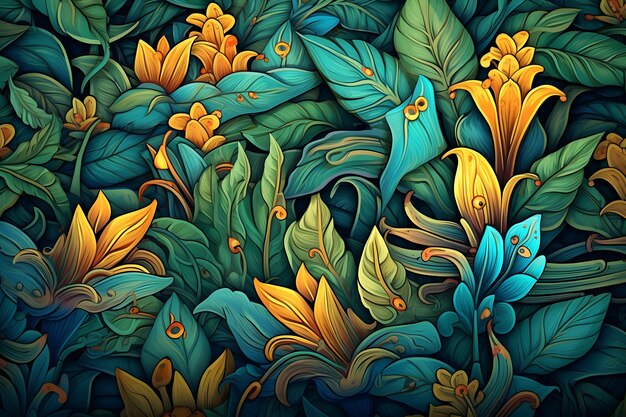 Tropical background with flowers and plants Ai Generative