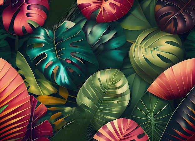 A tropical background with leaves and the words tropical on it.