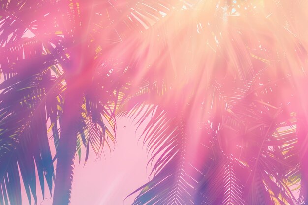 Photo tropical background with palm trees in sun light for holiday travel design toned pastel effect