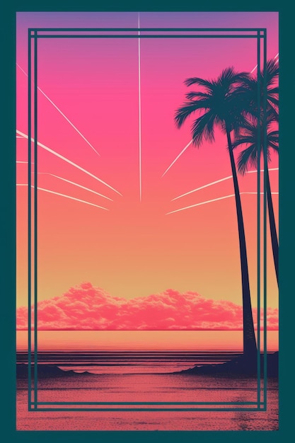 Tropical background with palm trees and sunset