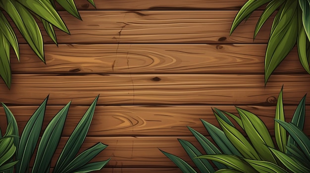 Tropical background with wood and leaves