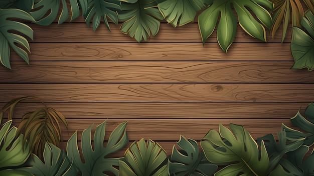 Tropical background with wood and leaves