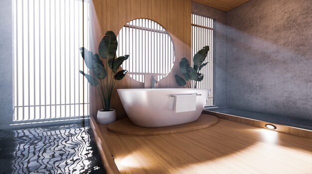 Tropical bathroom japanese style 3D rendering