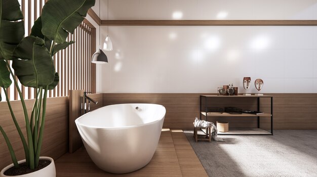 Tropical bathroom japanese style 3D rendering