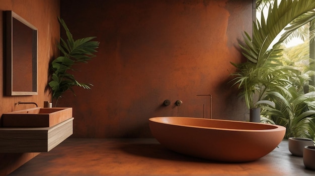 Photo tropical bathroom with trees scenery