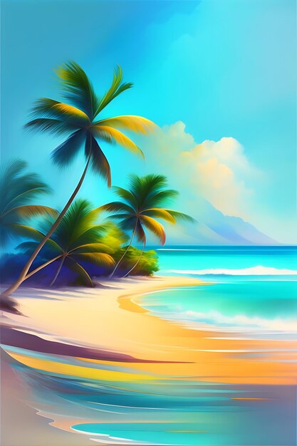 Tropical beach abstract impressionist image logo design palm trees island ocean