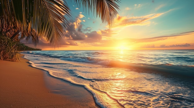 tropical beach at dawn kissed by the oceans sandy shore